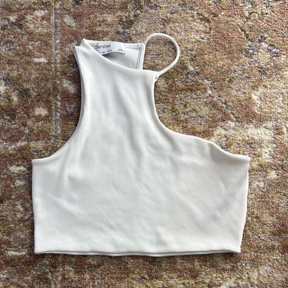 White Bershka asymmetrical crop top